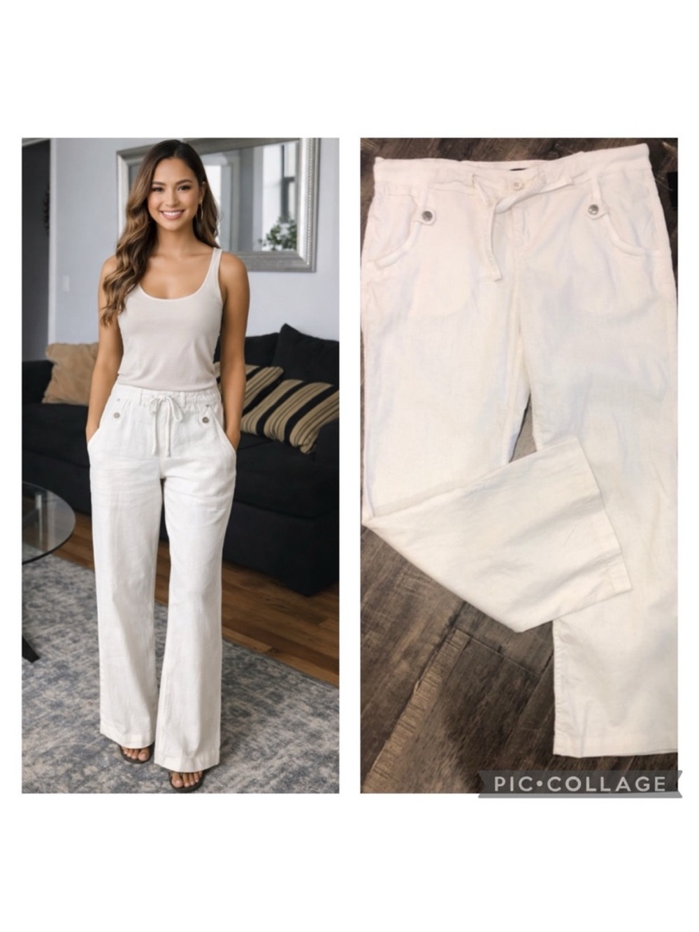 Apostrophe Off-White Wide-Leg Linen-Blend Drawstring Pants